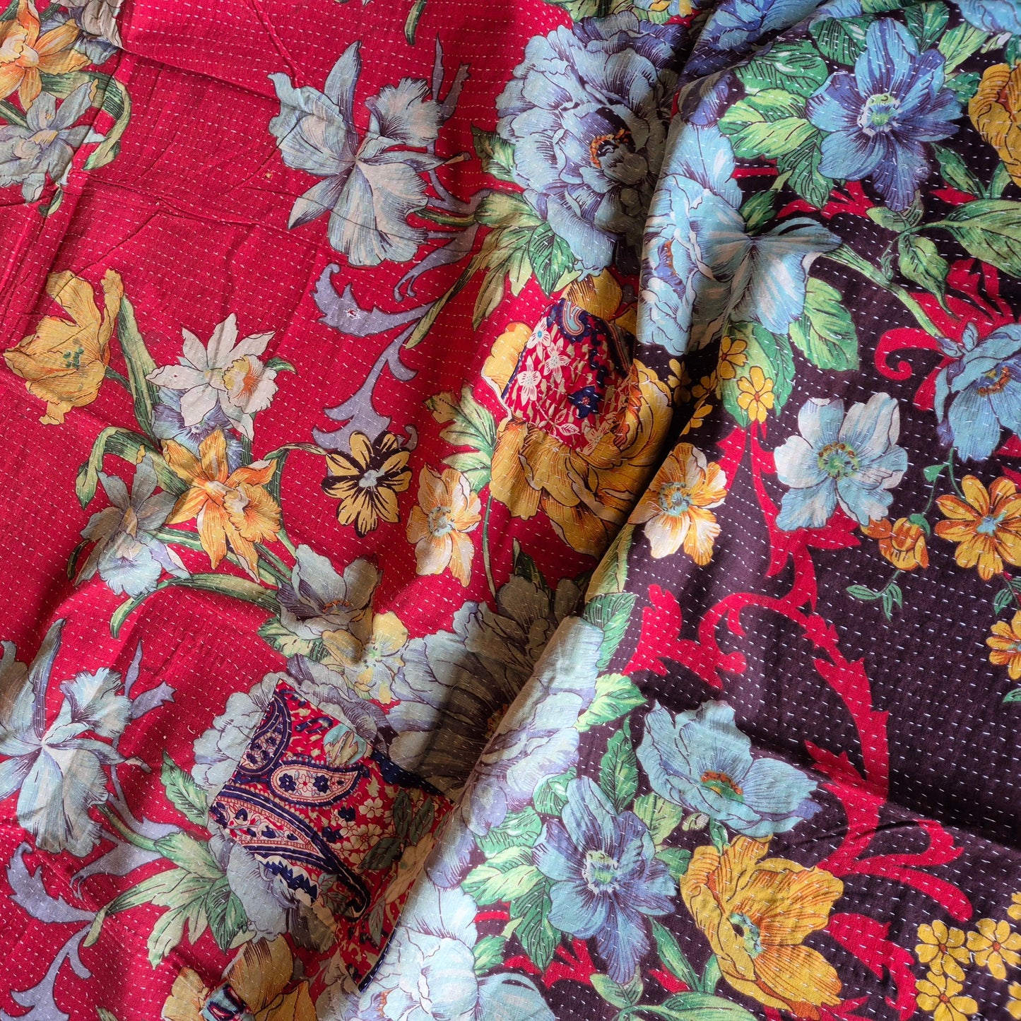 Indian throw different on each side with a classic kantha stitch