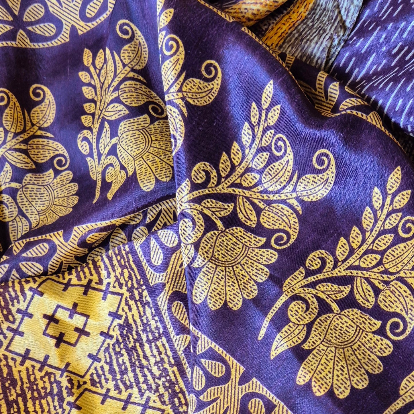 Reversible, long, silk kimono. Each one completely unique and made from sustainable vintage silk saris