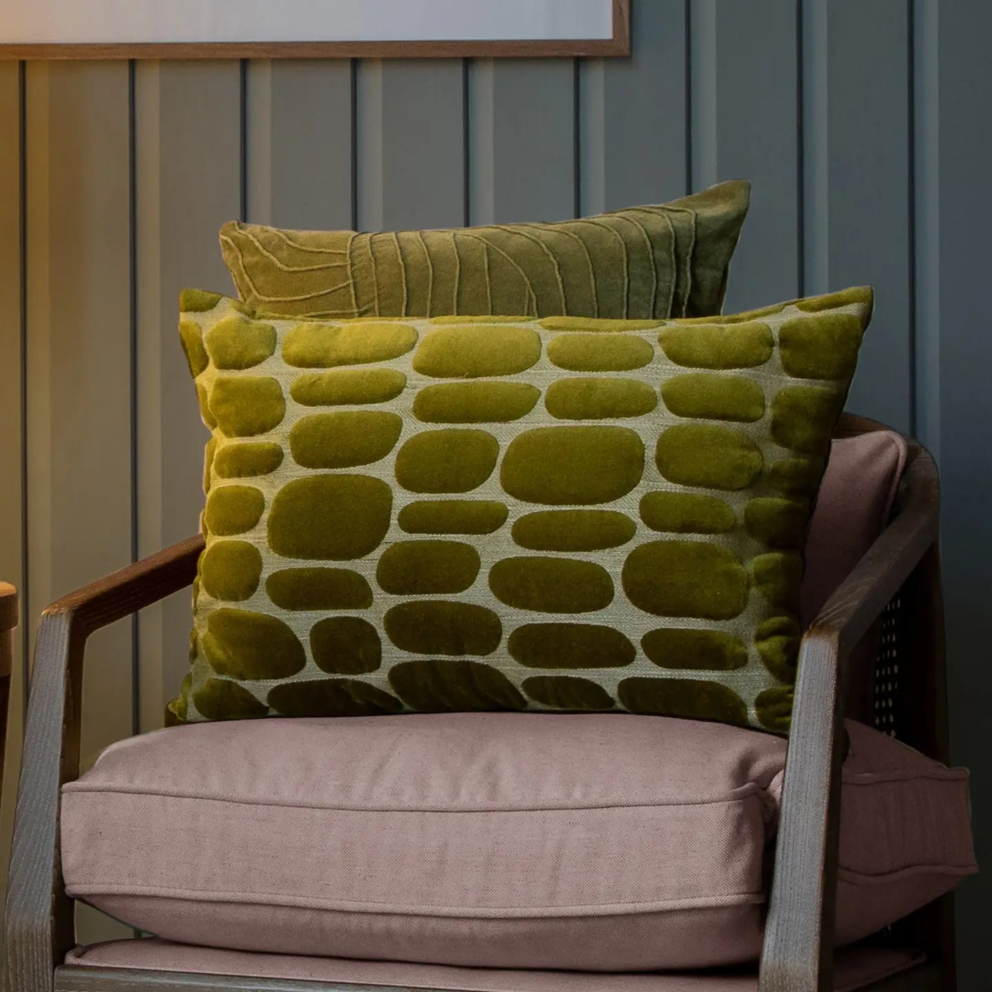 Boulder Embroidered Cushion Olive 40 x 60cm