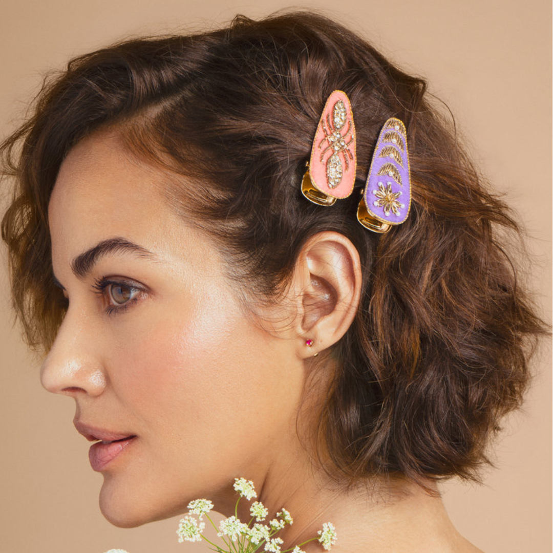 Jewelled Hair Clips (Set of 2) - Flower and Deco Tile