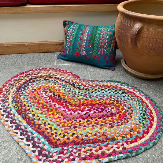 heart shaped rug multicoloured recycled material