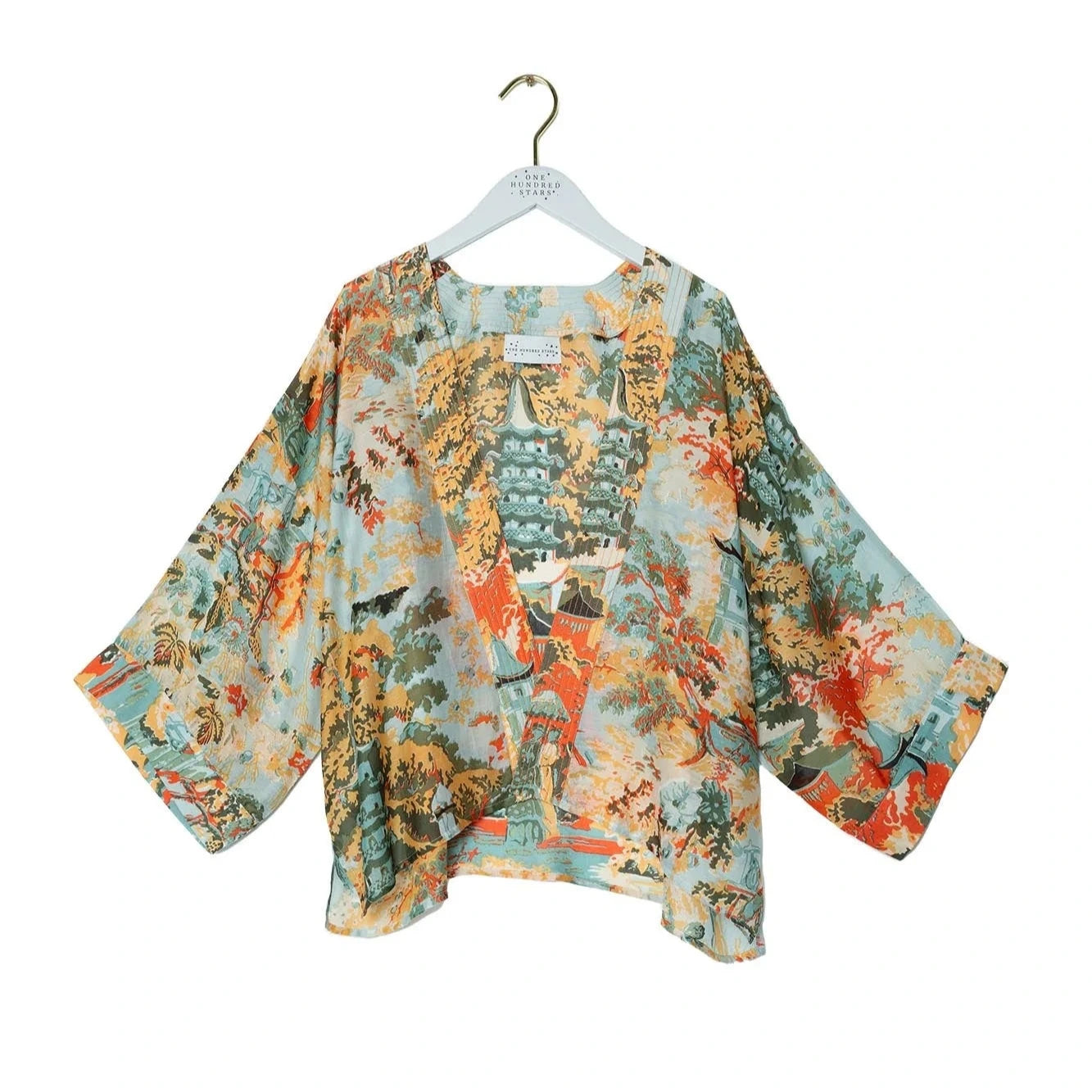 China Tree Aqua Kimono - One Hundred Stars