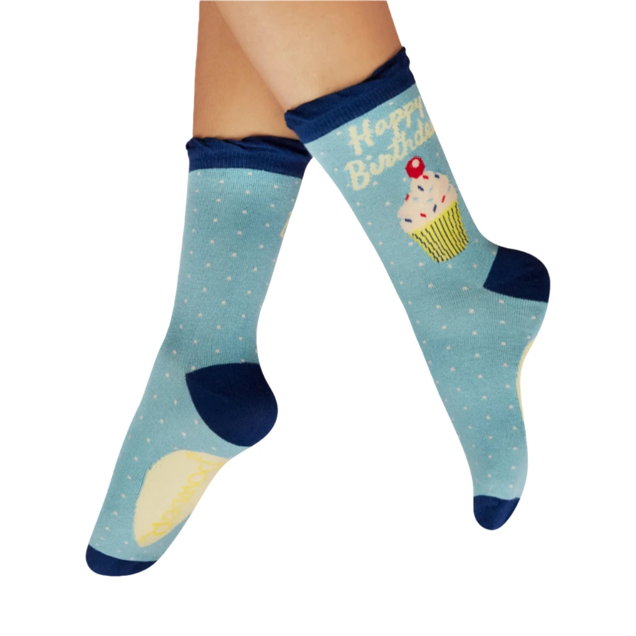 bamboo socks with cup cake motif and happy birthday