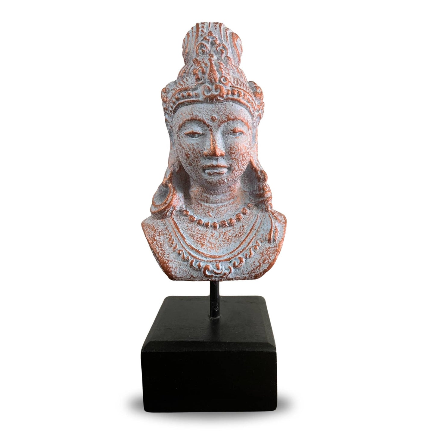 Decorative bust of a buddha princess on a black stand