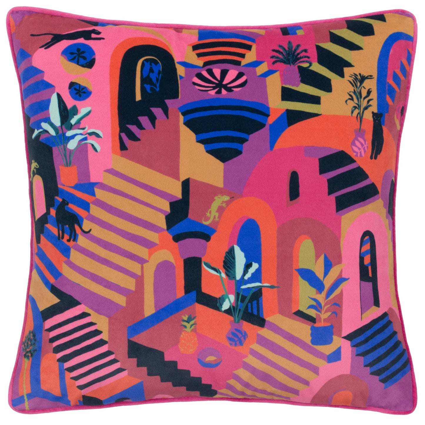 Embroidered Velvet Cushion Multicolour