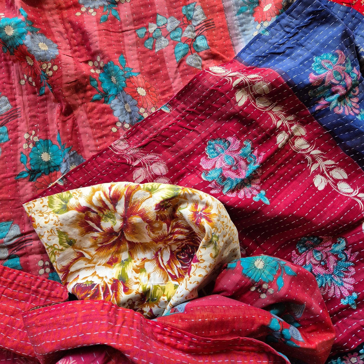 Indian throw different on each side with a classic kantha stitch