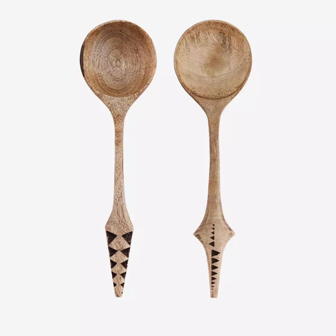 Hand carved wooden serving set