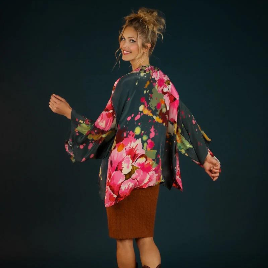 Powder Kimono Jacket Painted Peony