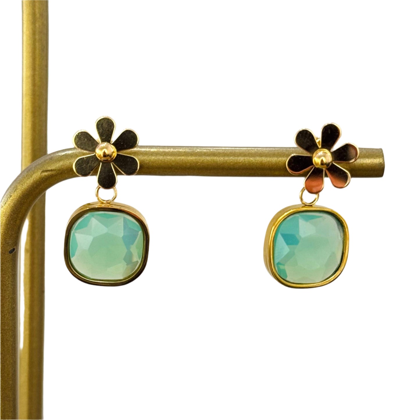 floral earrings with stone pendant