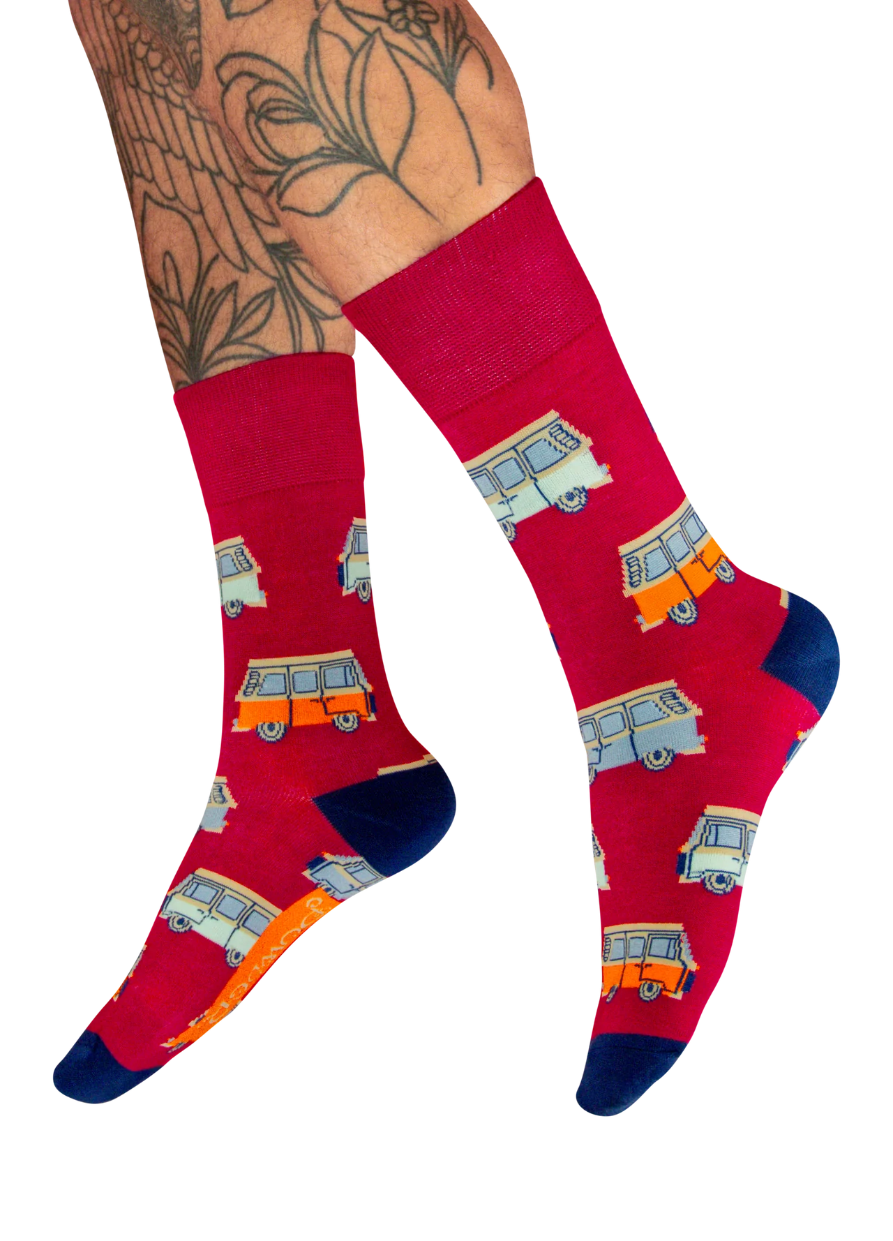 Fun colourful socks for men featuring campervans