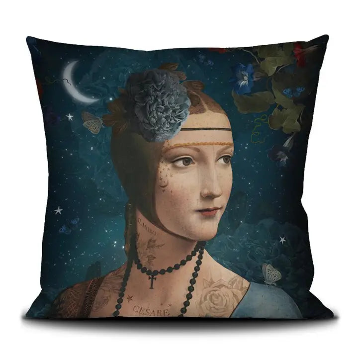 cushion with image of saint cecilia holding lamb 50x50