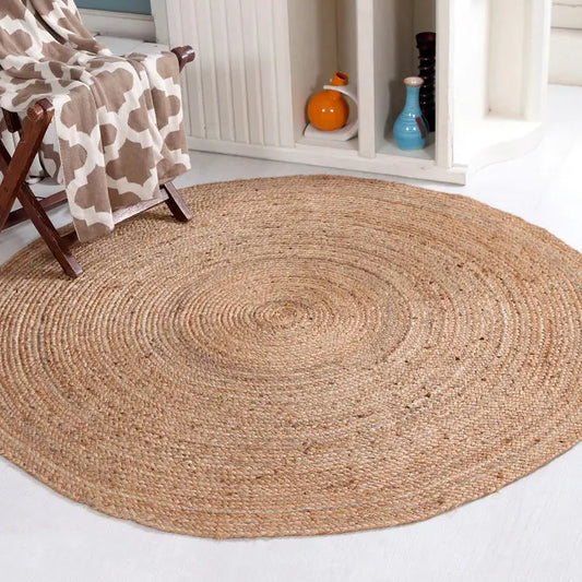 Round Rug Hand Woven with Natural Fibre Indian Jute- Flat Pile - DHAKA