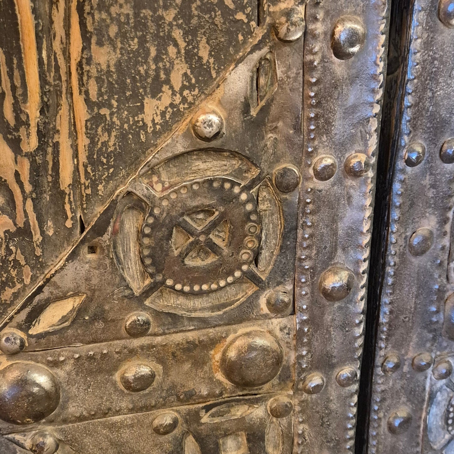 Two Morocan doors in beautiful condition with metal detail, round handles and a bolt