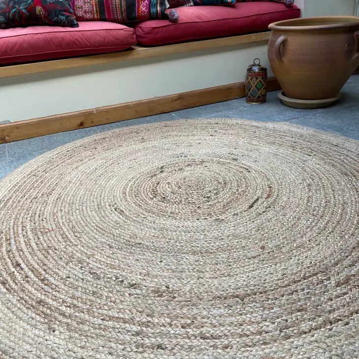 Round Rug Hand Woven with Natural Fibre Indian Jute- Flat Pile - DHAKA
