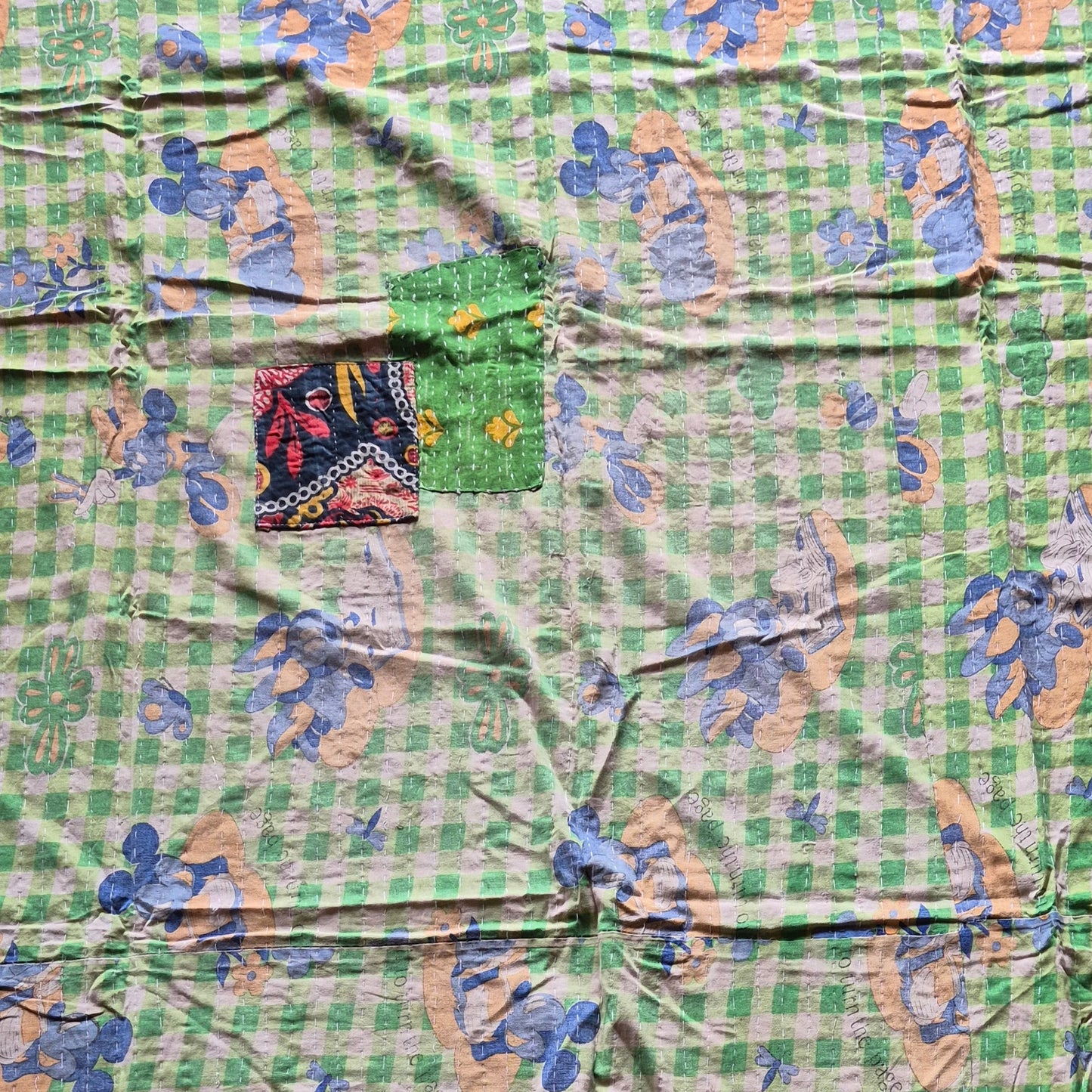 A colourful throw, made from up-cycled vintage Indian fabrics. Completely unique, no two are ever the same.
Front and back are also different giving the opportunity for a different look in different seasons
The throw features the distinctive kantha stitch.
A sustainable heirloom piece for gifting or self gifting.
220cm x 135cm approx