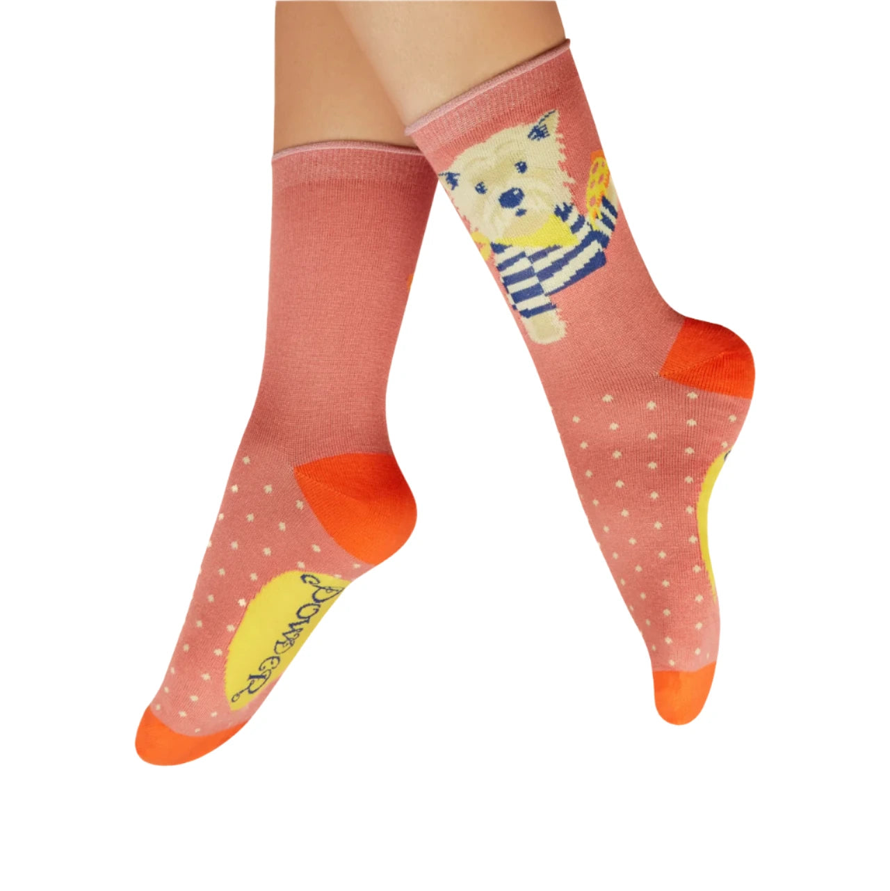 puppy with pizza slice socks
