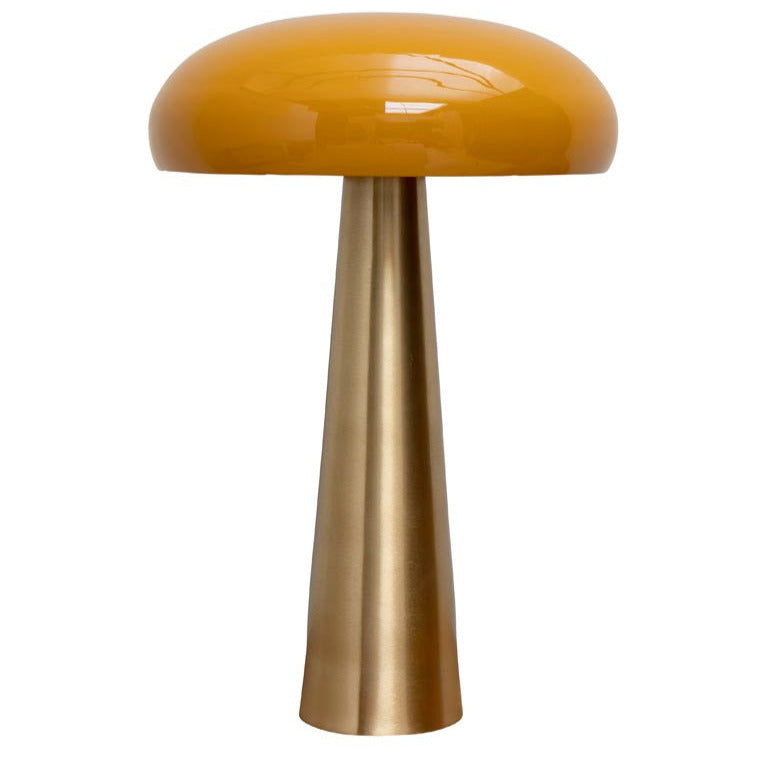 table lamp brass coloured base and mustard shade