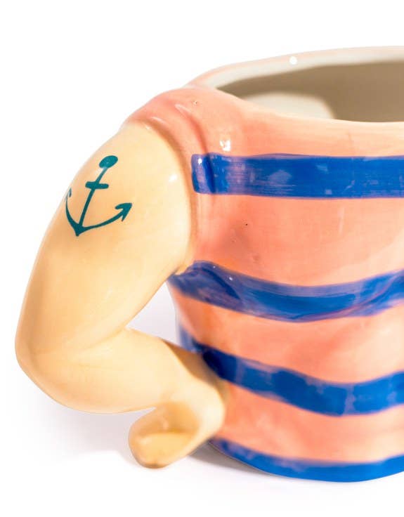 storage jar in shape of sailor body with tatoos of hear and anchor