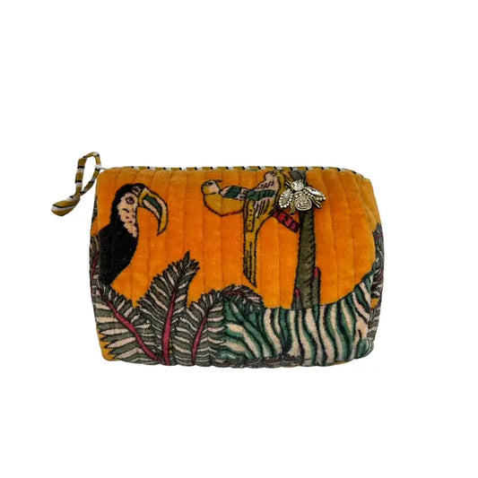 Madagascar cosmetic Bag in Gold with Insect Brooch small