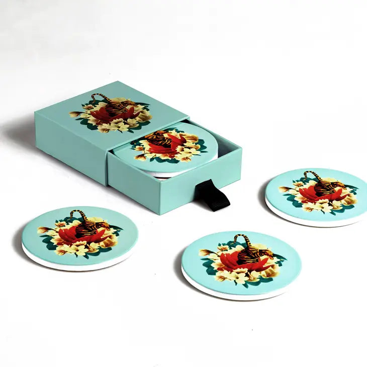 Tiger Flower Set of 4 Ceramic Coasters