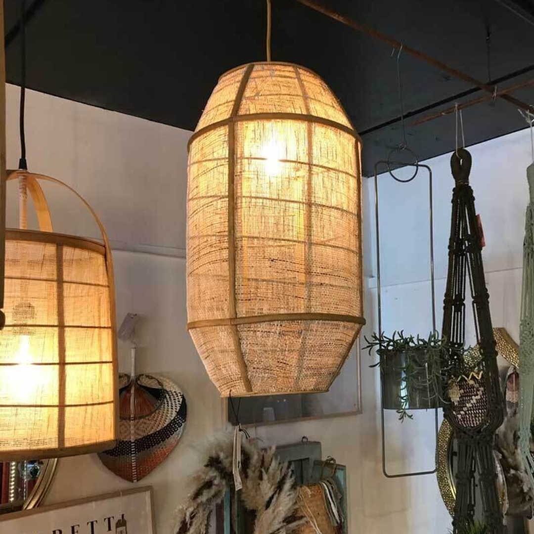 Bamboo Ceiling Lamp with linen Hex