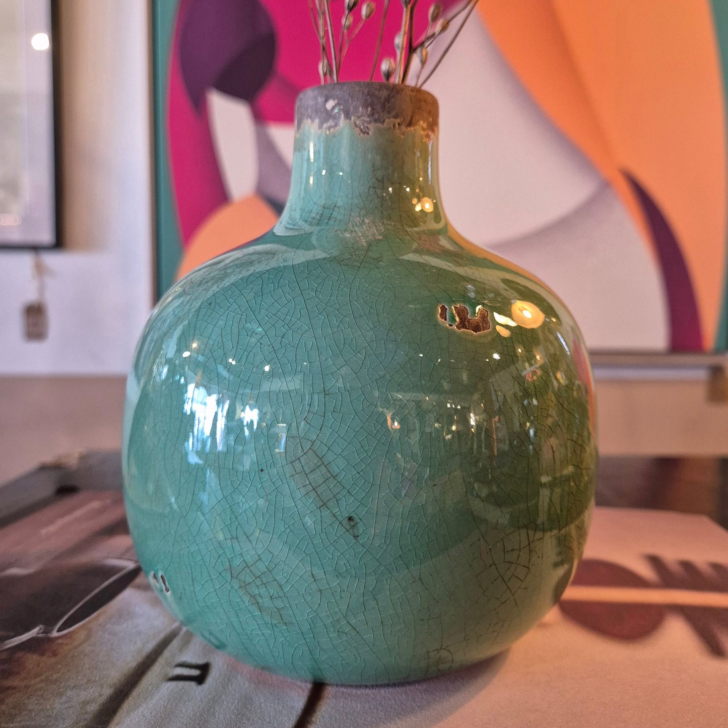 Ceramic vase aqua green 15.5cm