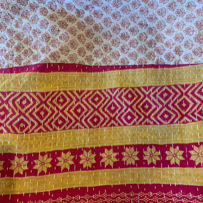 Colourful Kantha throw made from upcycled vintage saris model 10