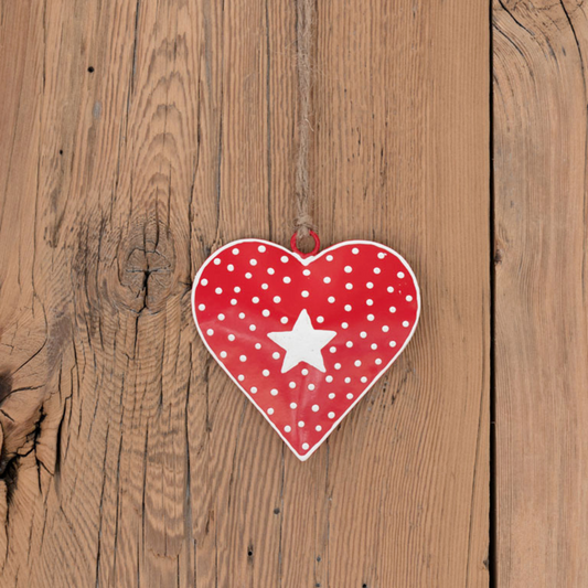 Hanging red heart with white star 12cm