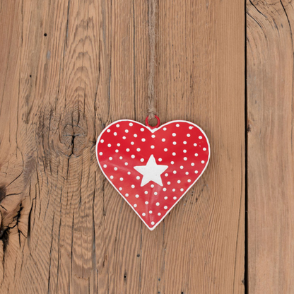 Hanging red heart with white star 12cm