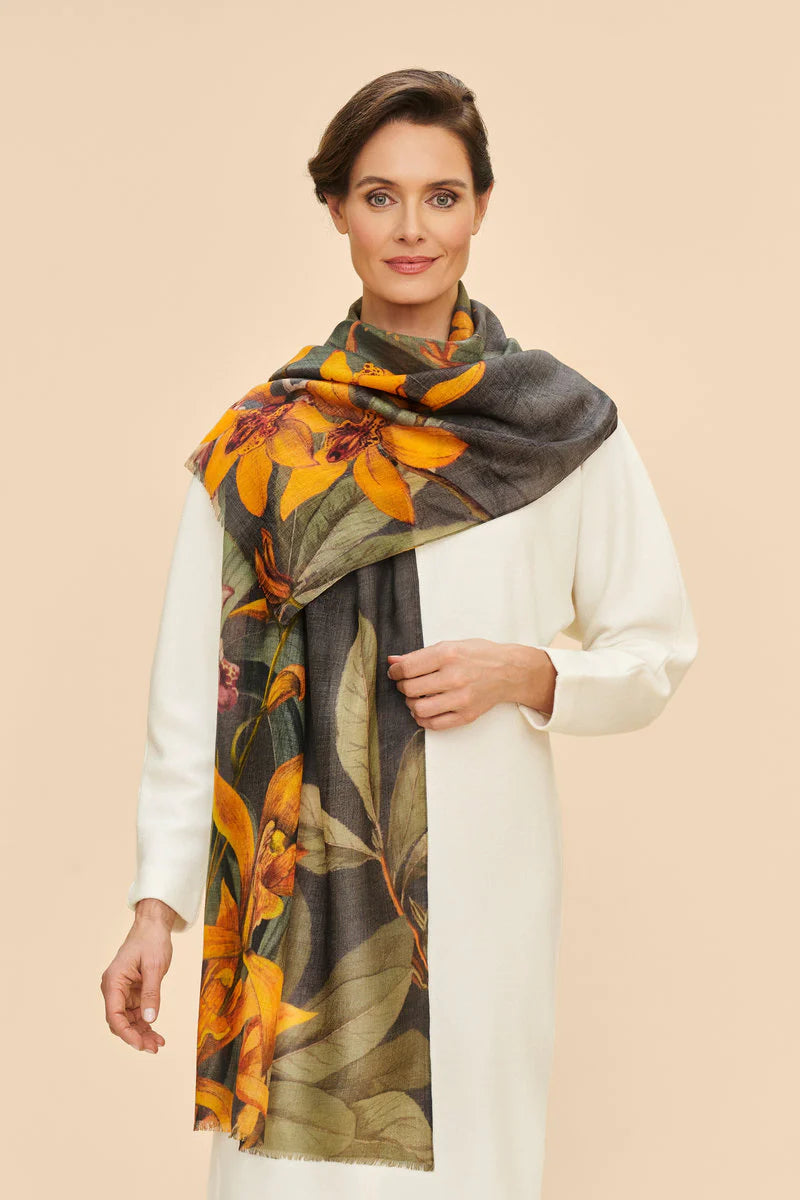 Wool Wrap Scarf -Botany Bliss in Charcoal - Powder