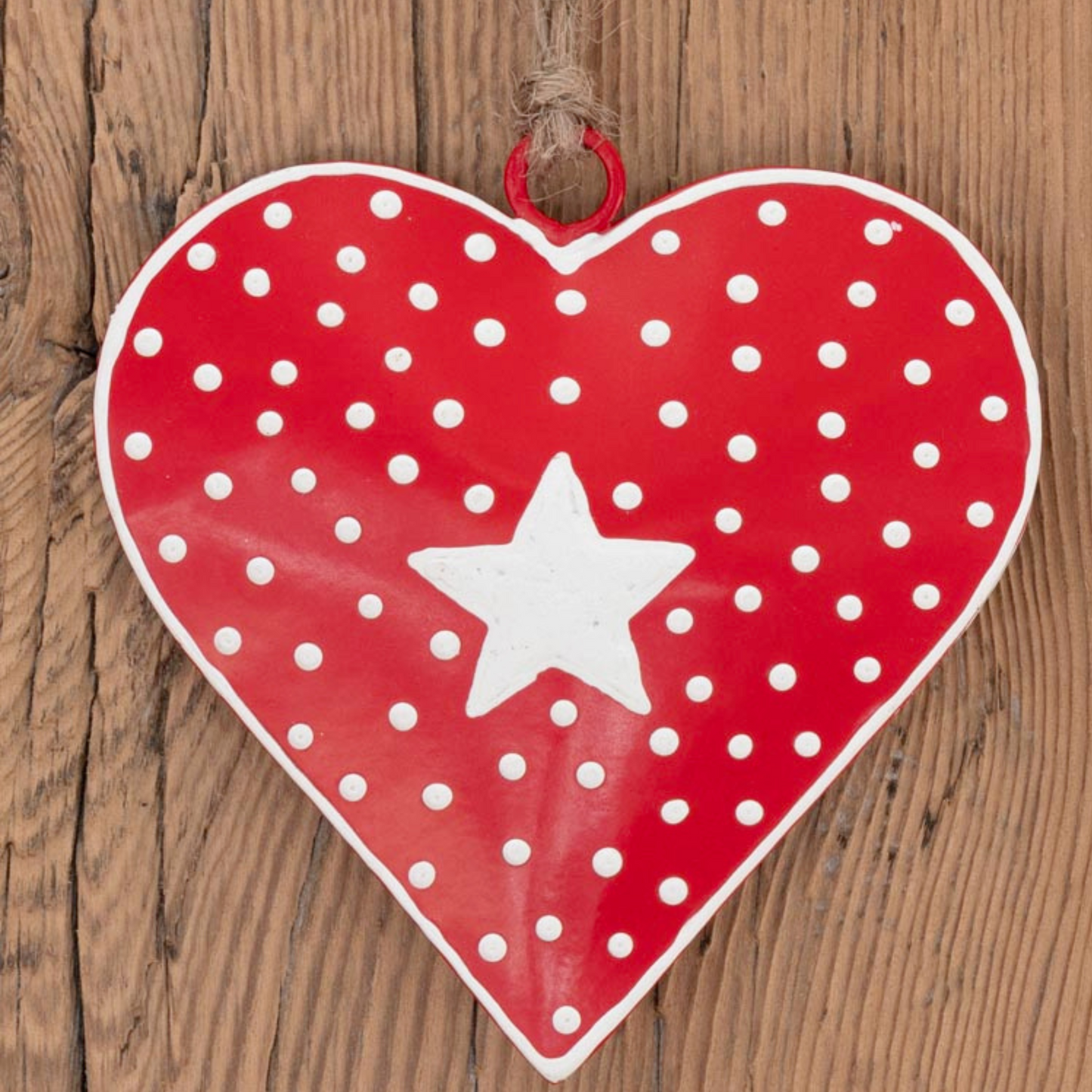 Hanging red heart with white star 12cm