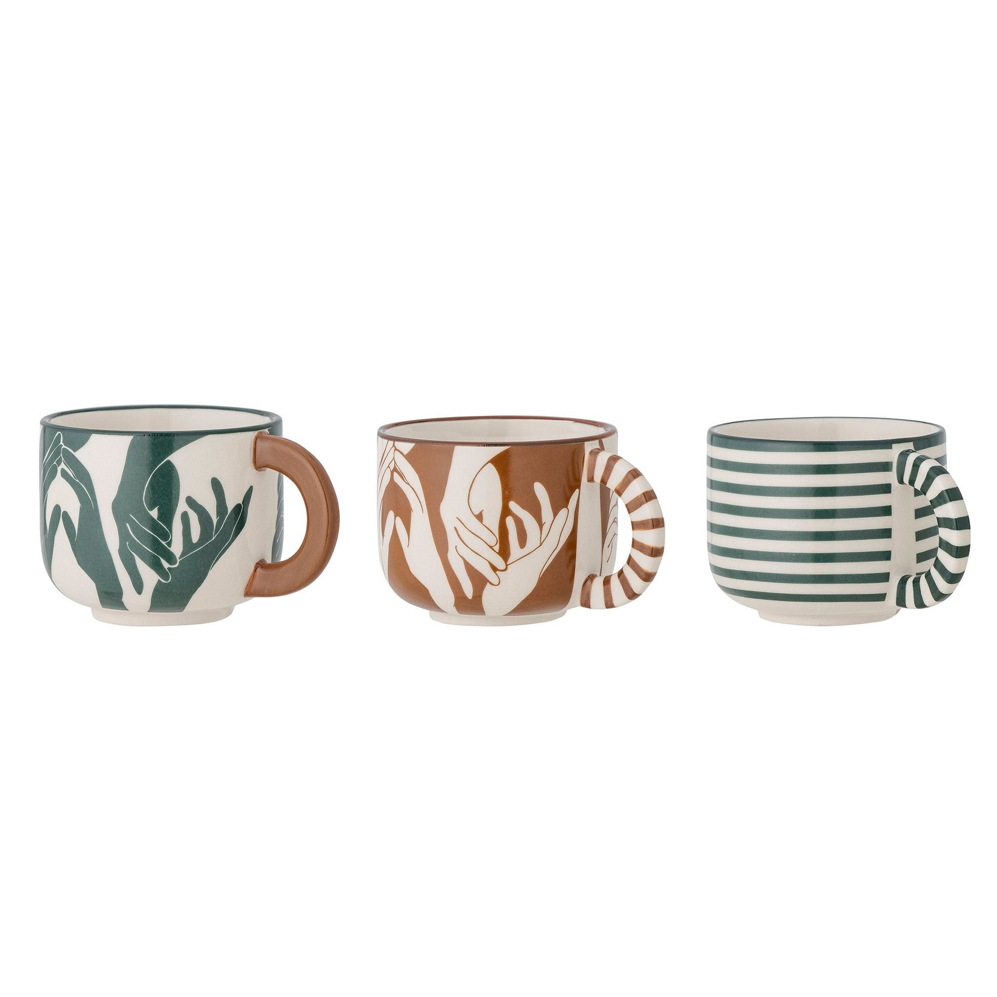 carim cup design of green hands touching with brown handle