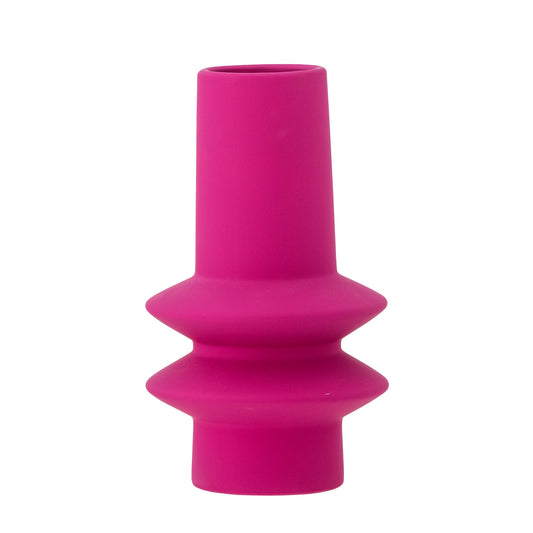 A colour pop to brighten any space. This bright pink vase has a contemporary graphic shape