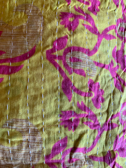 Colourful Kantha throw made from upcycled vintage saris model 24