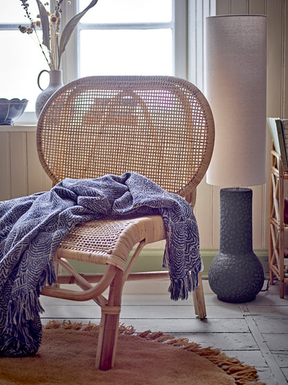 recycled cotton throw with intricate blue and off white design