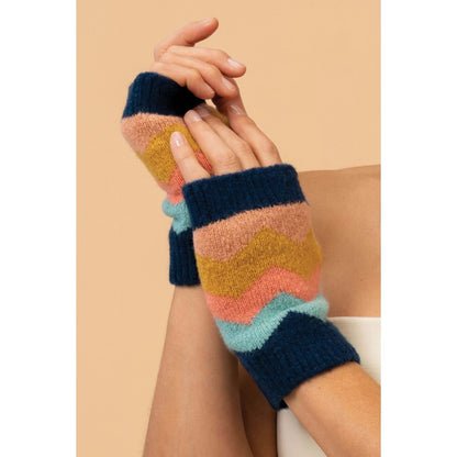 Ladies Nora Wrist Warmers - Navy Mix - Powder