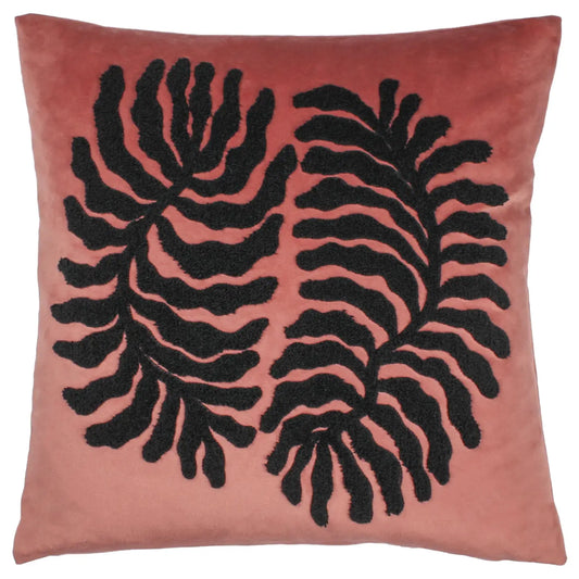 cushion  in pink with brown palm leaves motif