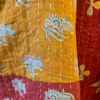 Colourful Kantha throw made from upcycled vintage saris model 9