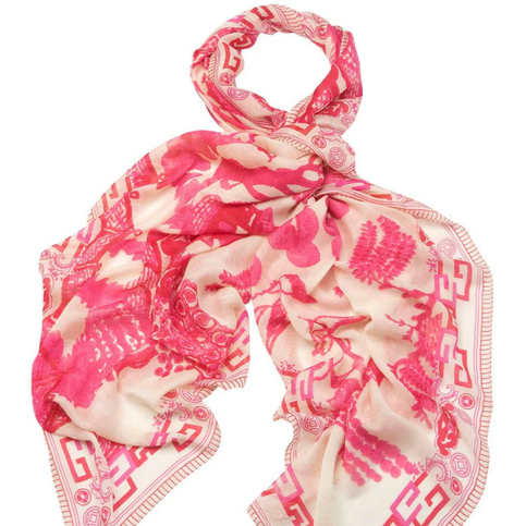One Hundred Stars scarf giant willow pattern in fuchsia