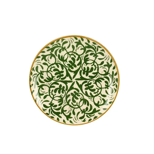  Dessert Plate 19cm in Stoneware with Green Decor