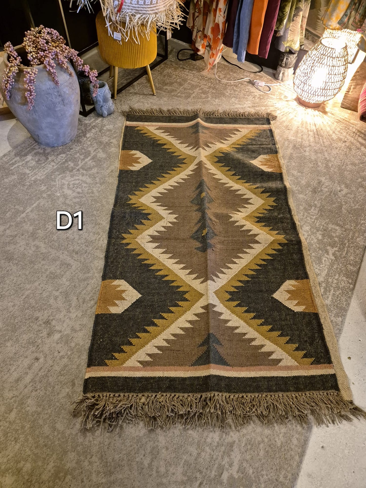 Kilim Runner  Jute/wool 5x3ft D1