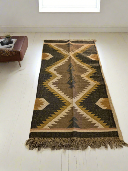 Kilim Runner  Jute/wool 5x3ft D1