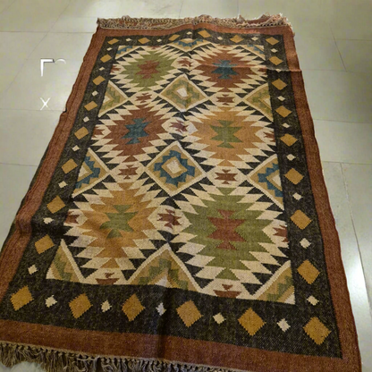 Kilim Rug  Jute/wool 6x4ft E3