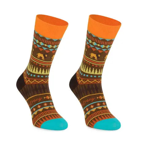 socks with inca design teal toe and orange  top