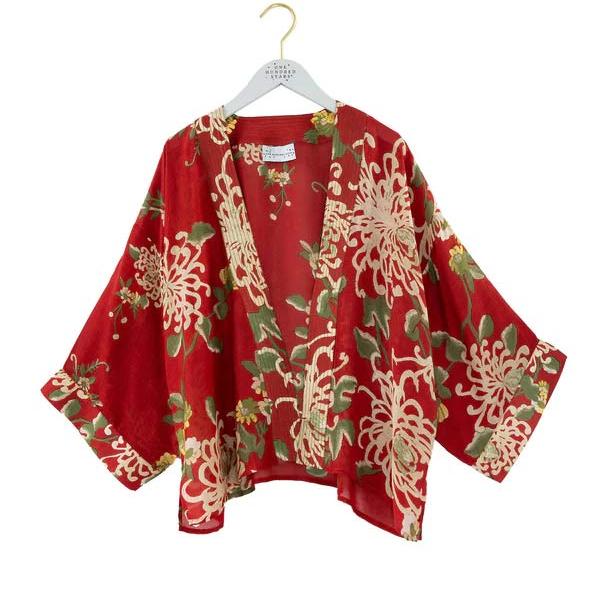 chrysanthemum on red background kimono