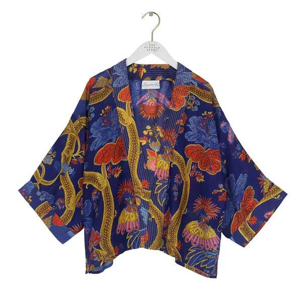 Kimono Jacket Royal Blue Climbing Peacock - One Hundred Stars