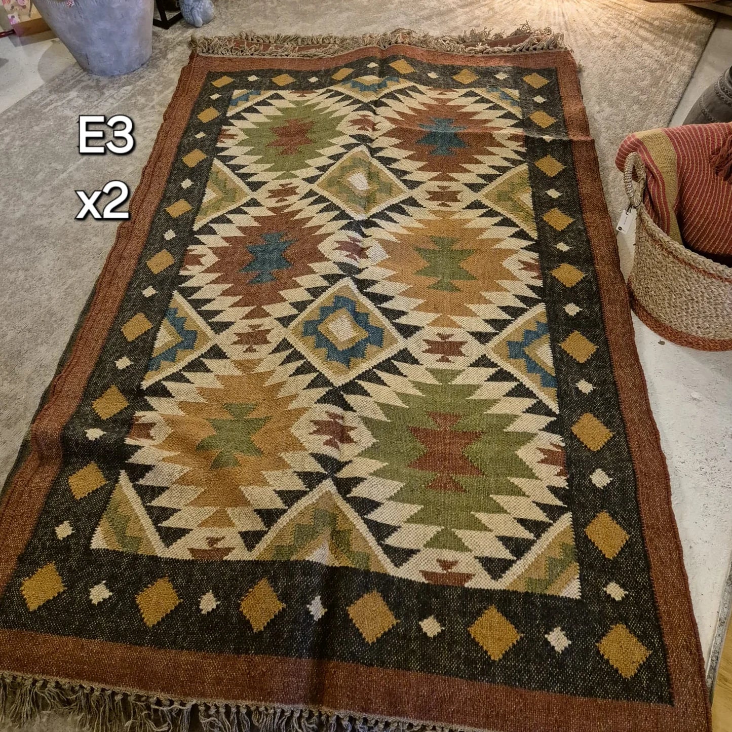 Kilim Rug  Jute/wool 6x4ft E3