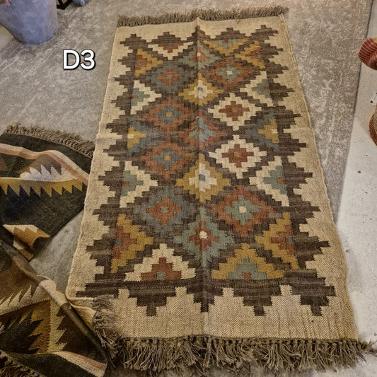 Kilim Runner Jute/wool 5x3ft D3