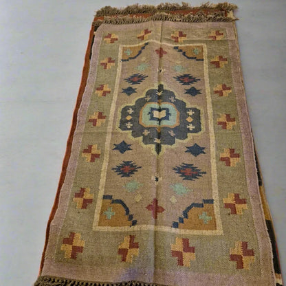 Kilim Runner  Jute/wool 5x3ft D5