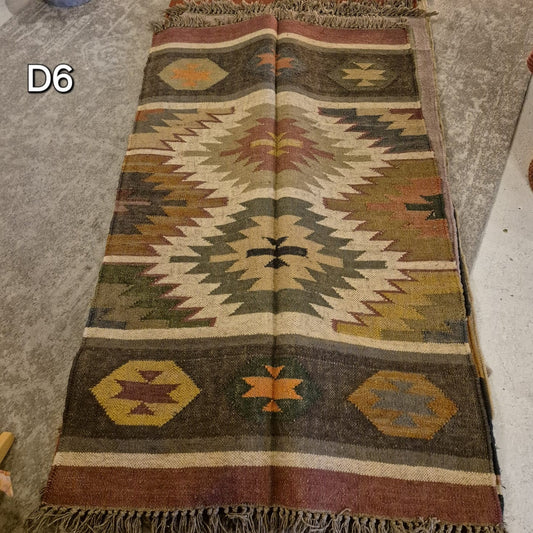 Kilim Runner  Jute/wool 5x3ft D6